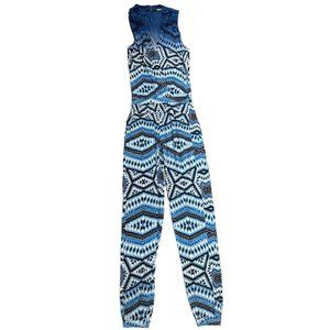 Tart Printed Blue Sleeveless V Neck Jumpsuit